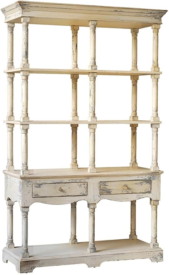 Wood Display Storage Shelf Bookcase, Distressed Finish, French Country Style, Versatile for Living Room or Office, Antique