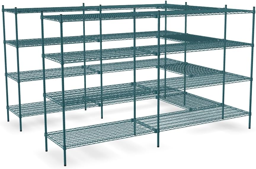 NSF 5' x 7' Walk-in 4-Tier Shelving Unit Kit with S-Hooks, Commercial Storage Rack Unit, Organizer Shelves System Kit, Heavy Duty Racking for Storage, Shelving Kits (Green Epoxy)