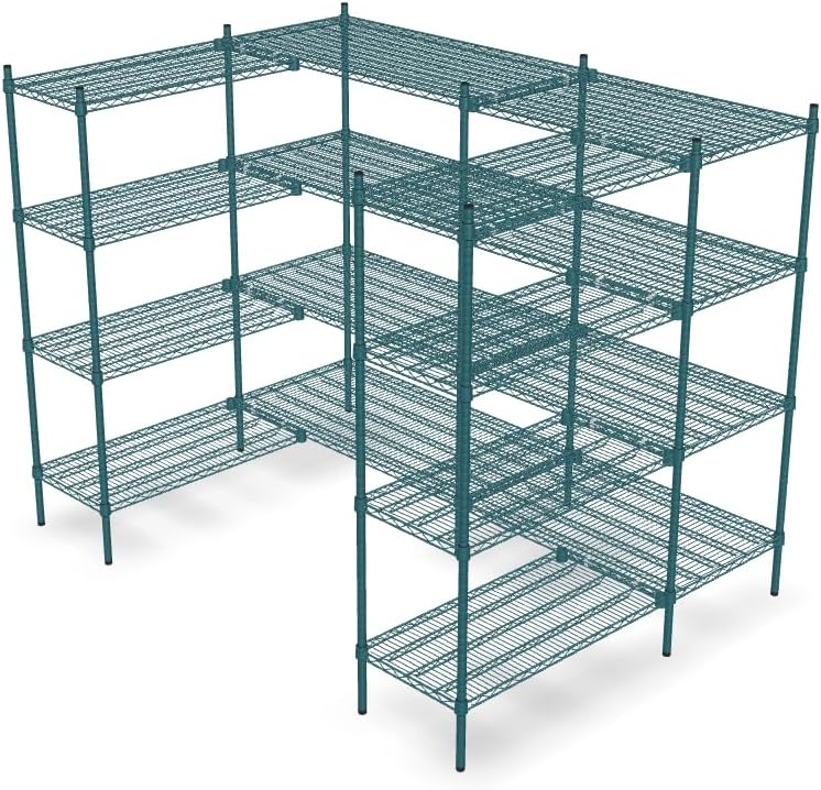 NSF 5' x 7' Walk-in 4-Tier Shelving Unit Kit with S-Hooks, Commercial Storage Rack Unit, Organizer Shelves System Kit, Heavy Duty Racking for Storage, Shelving Kits (Green Epoxy)