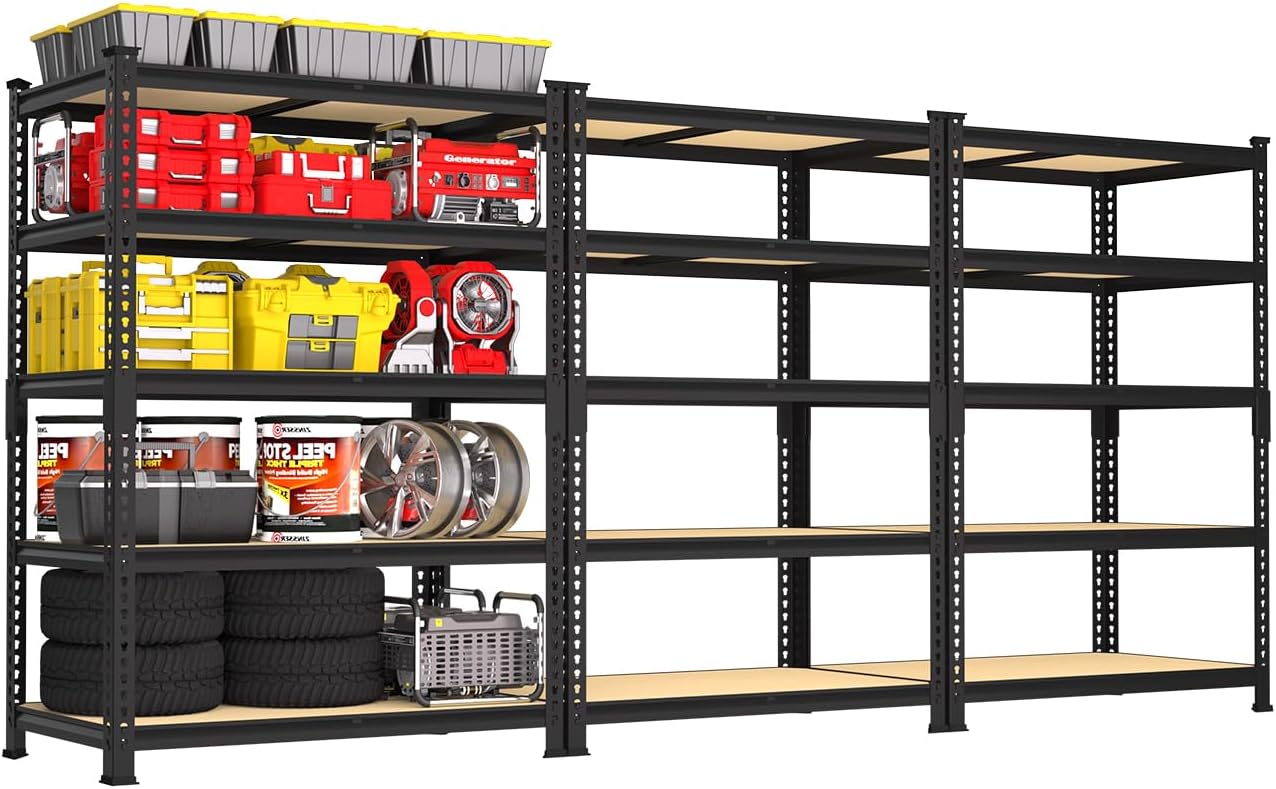 PrimeZone 48" x 24" x 72" Heavy Duty Storage Shelves, 5 Tier Adjustable Garage Storage Shelving, Metal Storage Utility Rack Shelf Unit for Warehouse Pantry Closet Kitchen, Black, 10 Pack