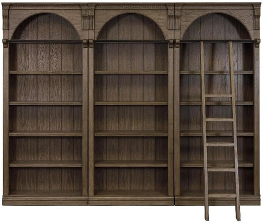 Martin Furniture Traditional 8' Tall Bookcase Wall with Ladder, Storage Organizer, Display Shelf Unit for Office, Living Room, Brown