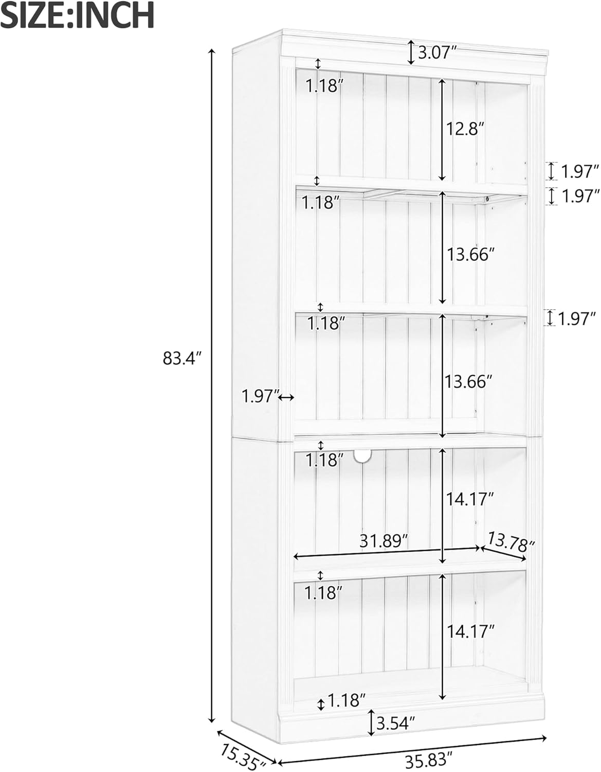 83" Tall Wood Bookcase Suite with Light Strip,5 Tier Home Decor Bookcase Suite with Adjustable Shelves,Storage Organizer,Free Standing Storage Shelves Suite for Living Room,Home Office,Black