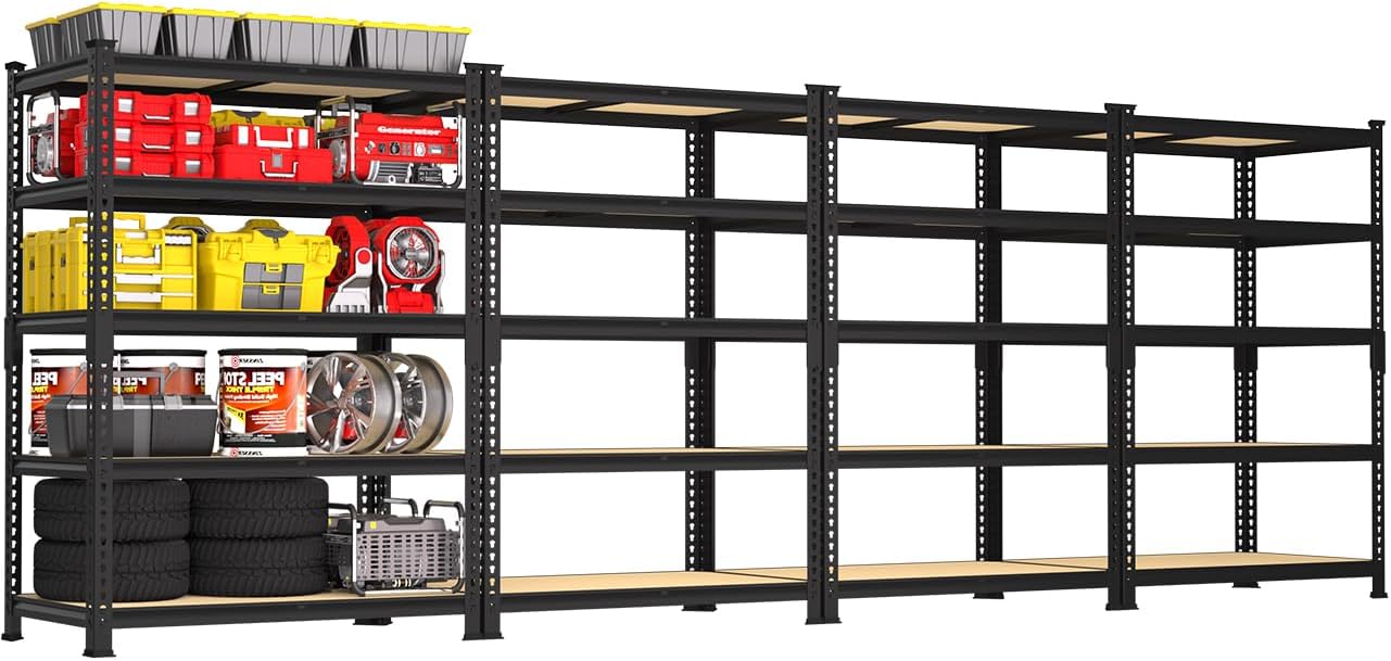 PrimeZone 48" x 24" x 72" Heavy Duty Storage Shelves, 5 Tier Adjustable Garage Storage Shelving, Metal Storage Utility Rack Shelf Unit for Warehouse Pantry Closet Kitchen, Black, 10 Pack