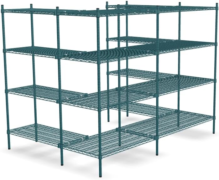 NSF 5' x 7' Walk-in 4-Tier Shelving Unit Kit with S-Hooks, Commercial Storage Rack Unit, Organizer Shelves System Kit, Heavy Duty Racking for Storage, Shelving Kits (Green Epoxy)