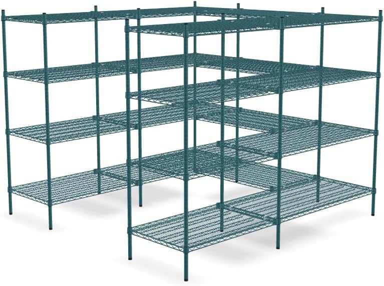 NSF 5' x 7' Walk-in 4-Tier Shelving Unit Kit with S-Hooks, Commercial Storage Rack Unit, Organizer Shelves System Kit, Heavy Duty Racking for Storage, Shelving Kits (Green Epoxy)