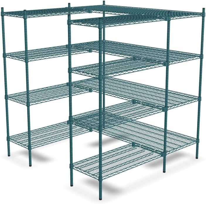 NSF 5' x 7' Walk-in 4-Tier Shelving Unit Kit with S-Hooks, Commercial Storage Rack Unit, Organizer Shelves System Kit, Heavy Duty Racking for Storage, Shelving Kits (Green Epoxy)