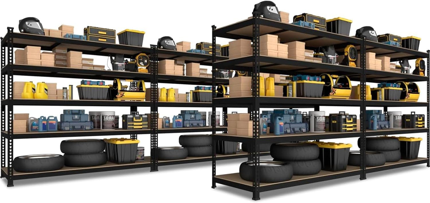 PrimeZone 48" x 24" x 72" Heavy Duty Storage Shelves, 5 Tier Adjustable Garage Storage Shelving, Metal Storage Utility Rack Shelf Unit for Warehouse Pantry Closet Kitchen, Black, 10 Pack