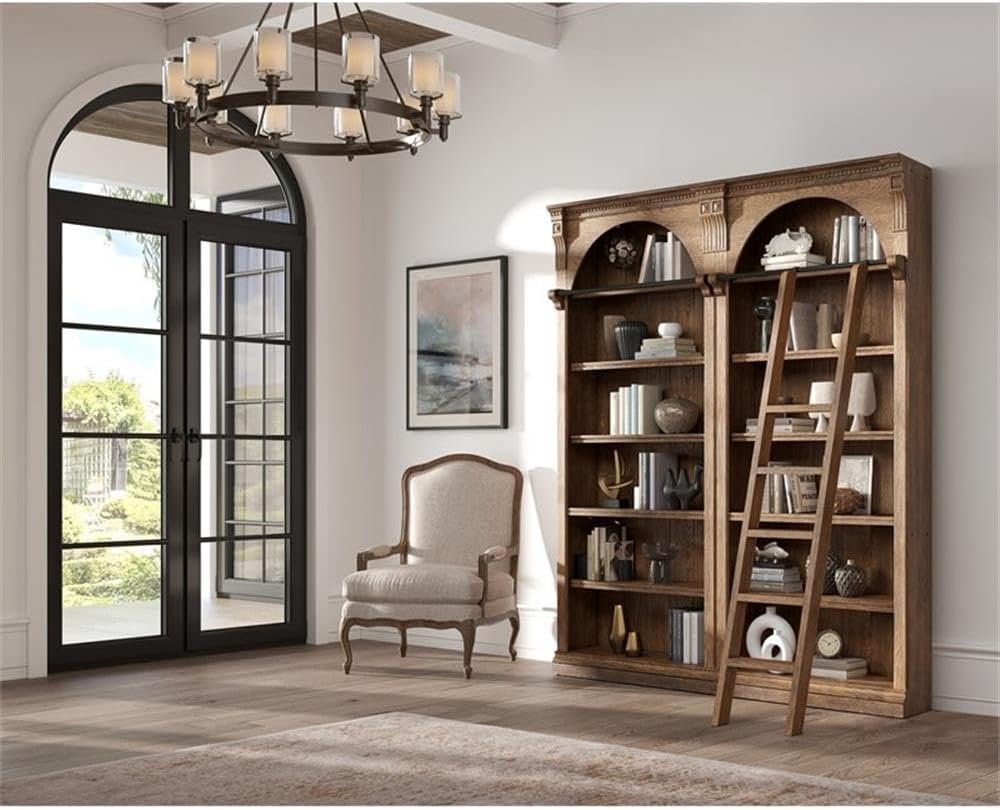 Martin Furniture Traditional 8' Tall Bookcase Wall with Ladder, Storage Organizer, Display Shelf Unit for Office, Living Room, Brown