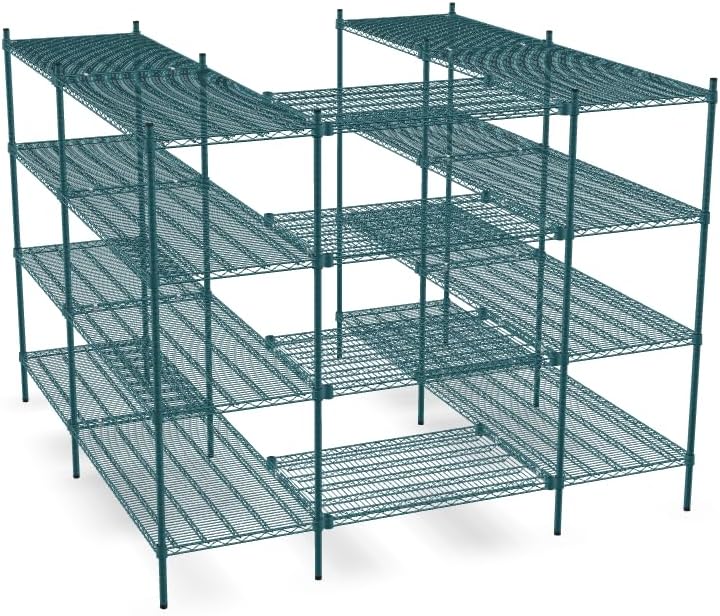 NSF 5' x 7' Walk-in 4-Tier Shelving Unit Kit with S-Hooks, Commercial Storage Rack Unit, Organizer Shelves System Kit, Heavy Duty Racking for Storage, Shelving Kits (Green Epoxy)
