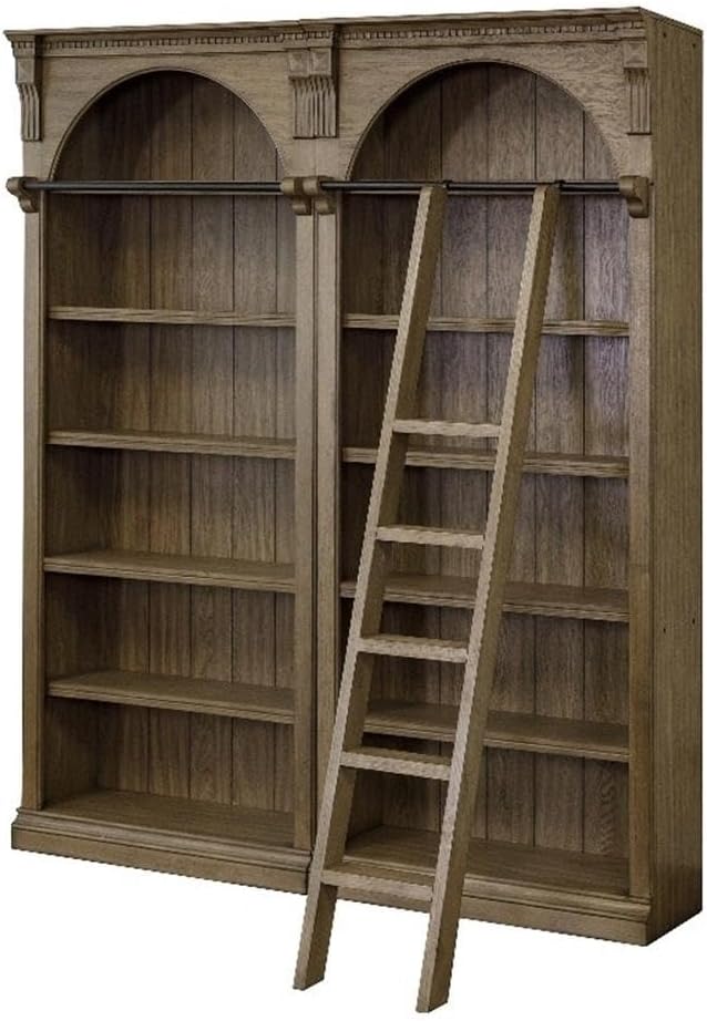 Martin Furniture Traditional 8' Tall Bookcase Wall with Ladder, Storage Organizer, Display Shelf Unit for Office, Living Room, Brown