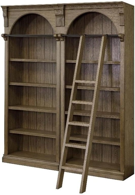 Martin Furniture Traditional 8' Tall Bookcase Wall with Ladder, Storage Organizer, Display Shelf Unit for Office, Living Room, Brown