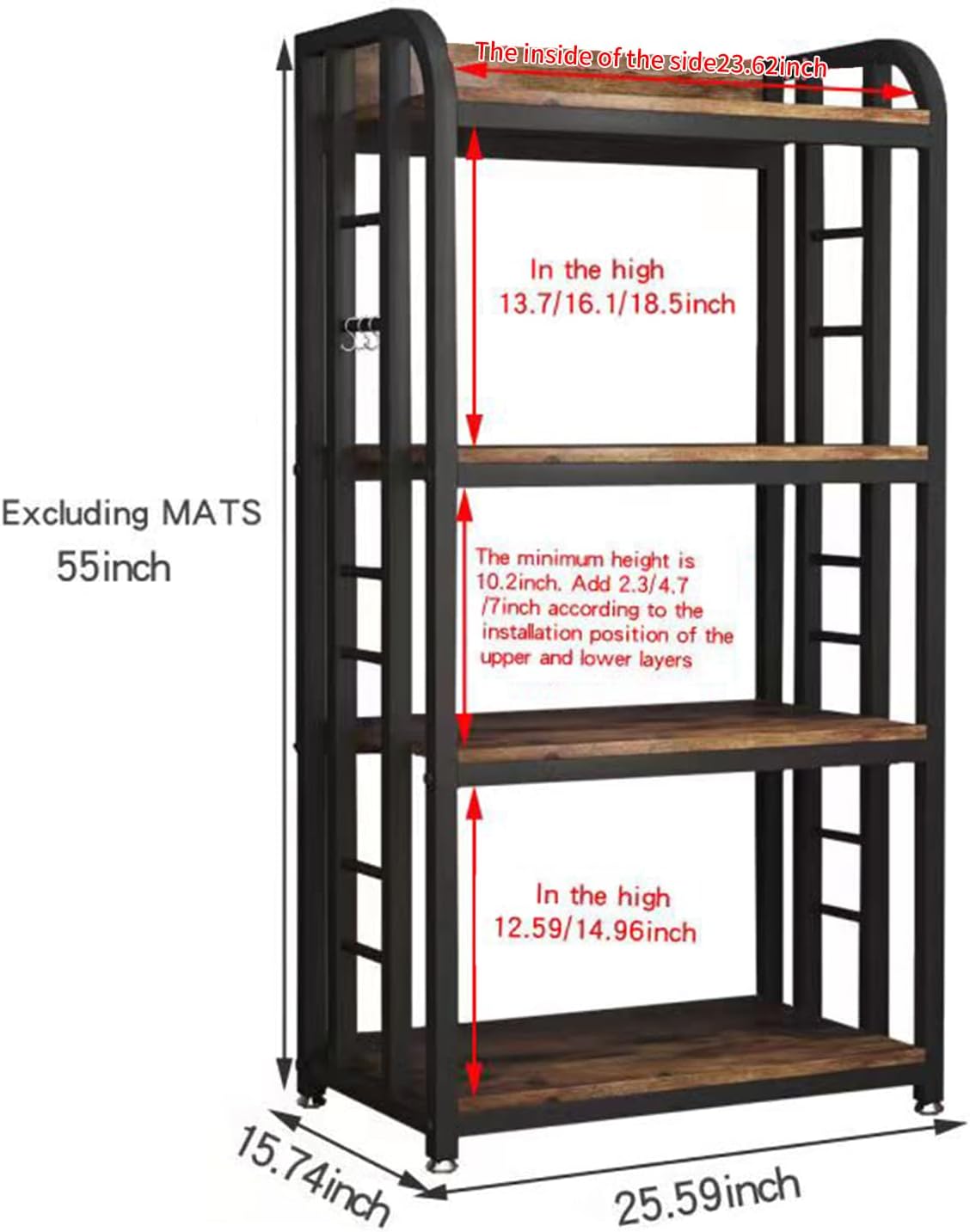 Microwave Oven Stand with Storage 4 Tiers, Free Standing Microwave Oven Stand Coffee Bar Adjustable Kitchen Shelves Kitchen Storage Shelf Rack for Spices, Pots(Brown)