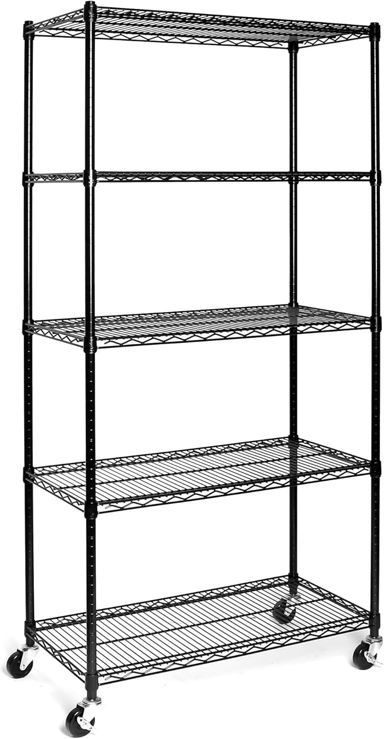 Seville Classics UltraDurable Heavy Duty NSF Solid Steel Wire Rack Storage Unit Organizer for Garage, Warehouse, Office, Restaurant, Classroom, Kitchen, 5-Tier Shelving, 48" W x 24" D