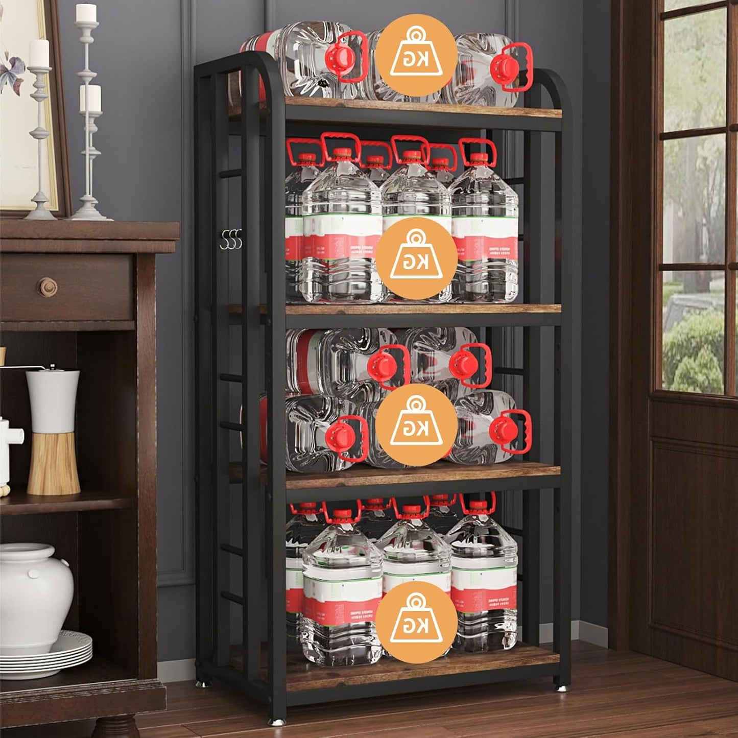 Microwave Oven Stand with Storage 4 Tiers, Free Standing Microwave Oven Stand Coffee Bar Adjustable Kitchen Shelves Kitchen Storage Shelf Rack for Spices, Pots(Brown)