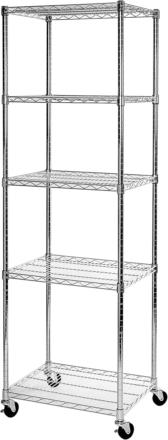 Seville Classics UltraDurable Heavy Duty NSF Solid Steel Wire Rack Storage Unit Organizer for Garage, Warehouse, Office, Restaurant, Classroom, Kitchen, 5-Tier Shelving, 48" W x 24" D