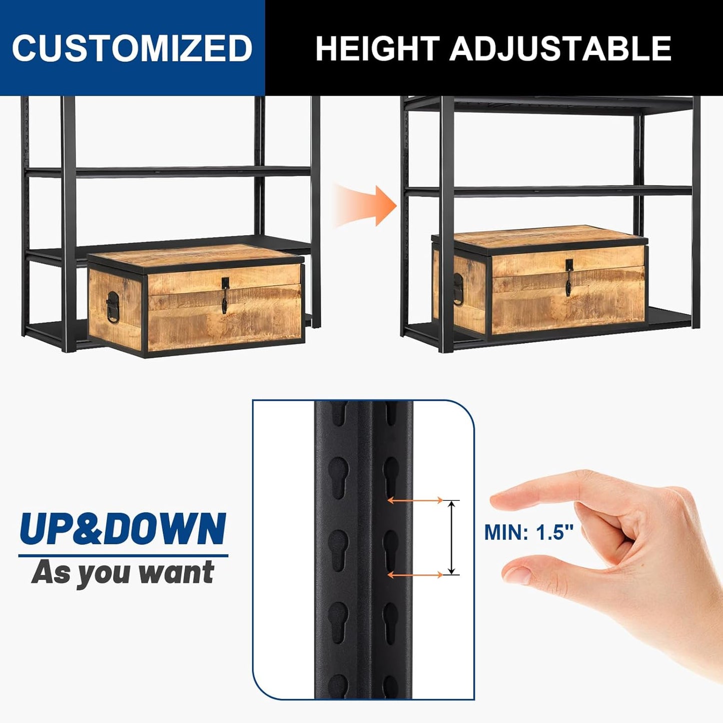 BILT HARD 3500 LBS 48" W x 24" D x 72" H Metal Garage Shelving Unit, 5-Tier Industrial Heavy Duty Storage Shelves, Steel Shelving with Adjustable Rack, Ideal for Garage, Black