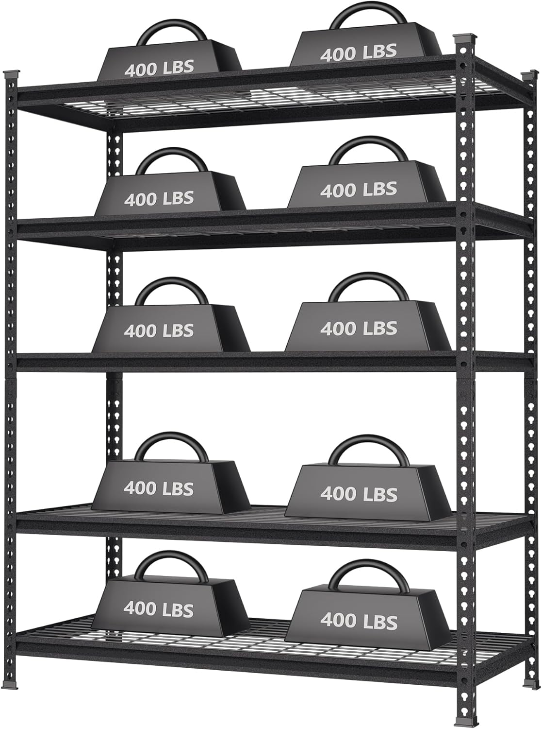 WORKPRO 5-Tier Metal Storage Shelving Unit, 48”W x 24”D x 72”H, Adjustable Storage Rack Heavy Duty Shelf, 4000 lbs Load Capacity (Total), for Garage, Kitchen, Bathroom, Warehouse, Black/Sliver, 10 PCS