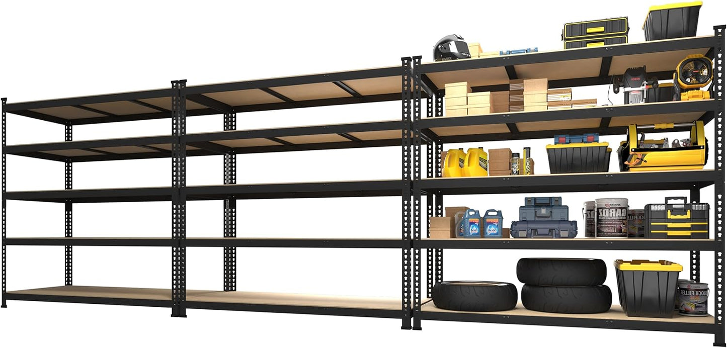 PrimeZone 48" x 24" x 72" Heavy Duty Storage Shelves, 5 Tier Adjustable Garage Storage Shelving, Metal Storage Utility Rack Shelf Unit for Warehouse Pantry Closet Kitchen, Black, 10 Pack