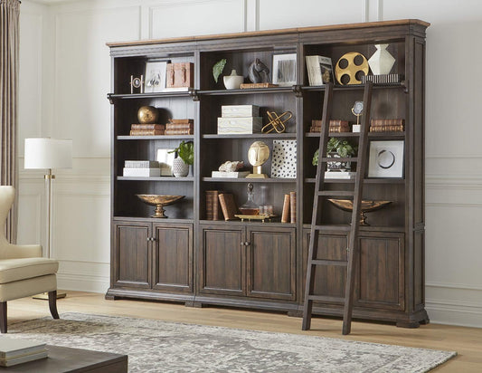 Martin Furniture Bookcase Wall with Wood Ladder, Brown, IMSA4094-KIT