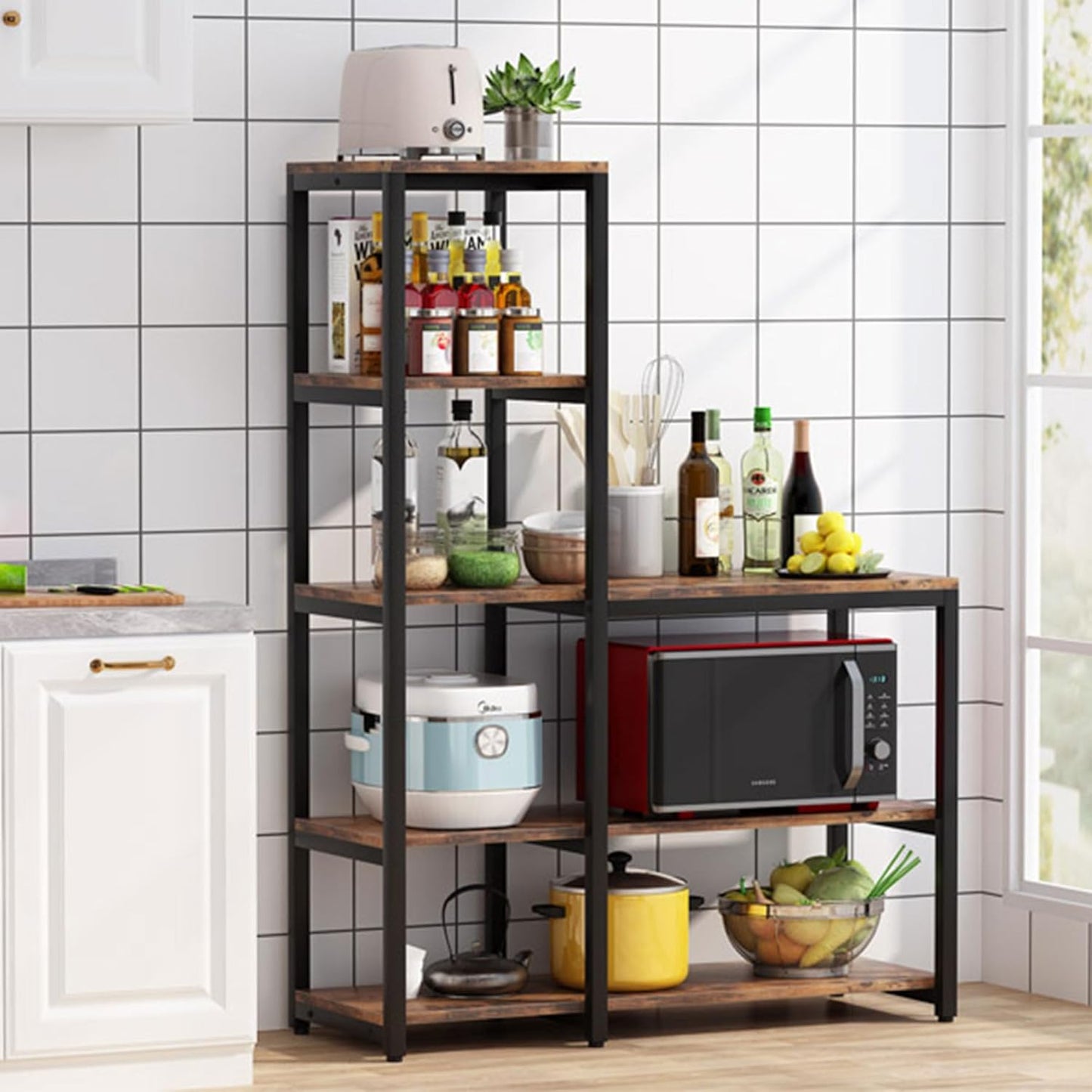 Tribesigns 5-Tier Kitchen Bakers Rack with Utility Storage Shelf, Freestanding Microwave Oven Stand Kitchen Spice Rack Shelf Organizer