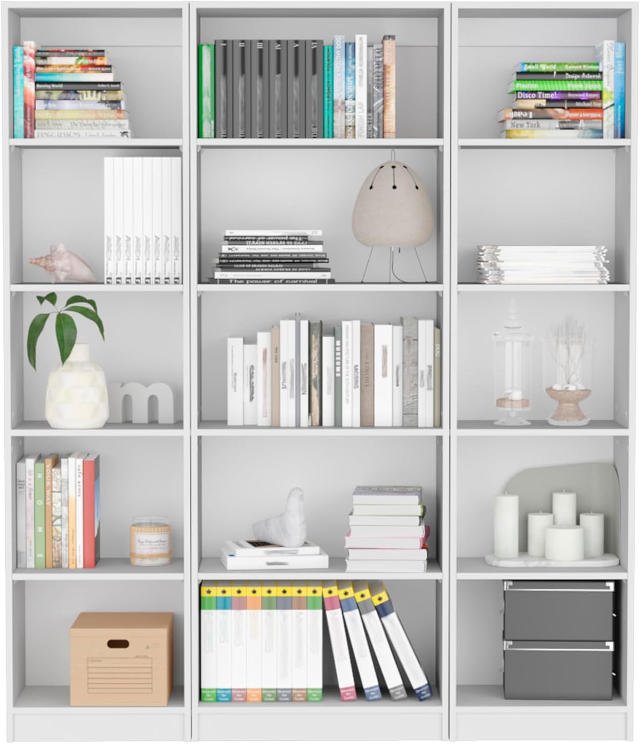 Stylish 3-Piece Bookcase Set for Modern Living Spaces, 15 Generous Shelves for Storage and Display