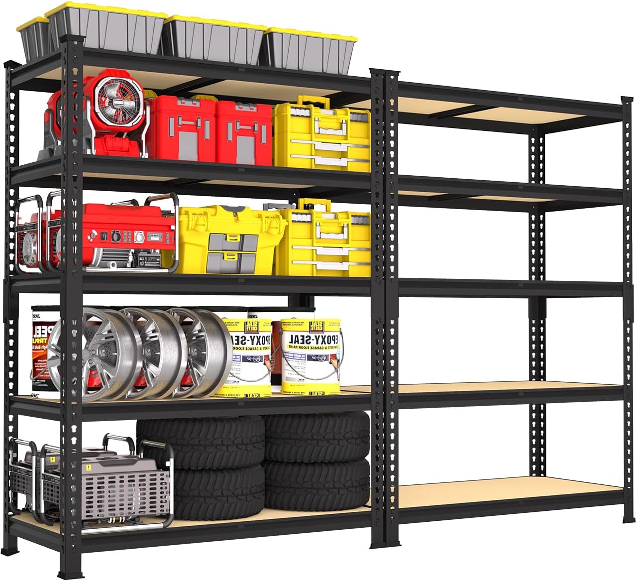 PrimeZone 48" x 24" x 72" Heavy Duty Storage Shelves, 5 Tier Adjustable Garage Storage Shelving, Metal Storage Utility Rack Shelf Unit for Warehouse Pantry Closet Kitchen, Black, 10 Pack