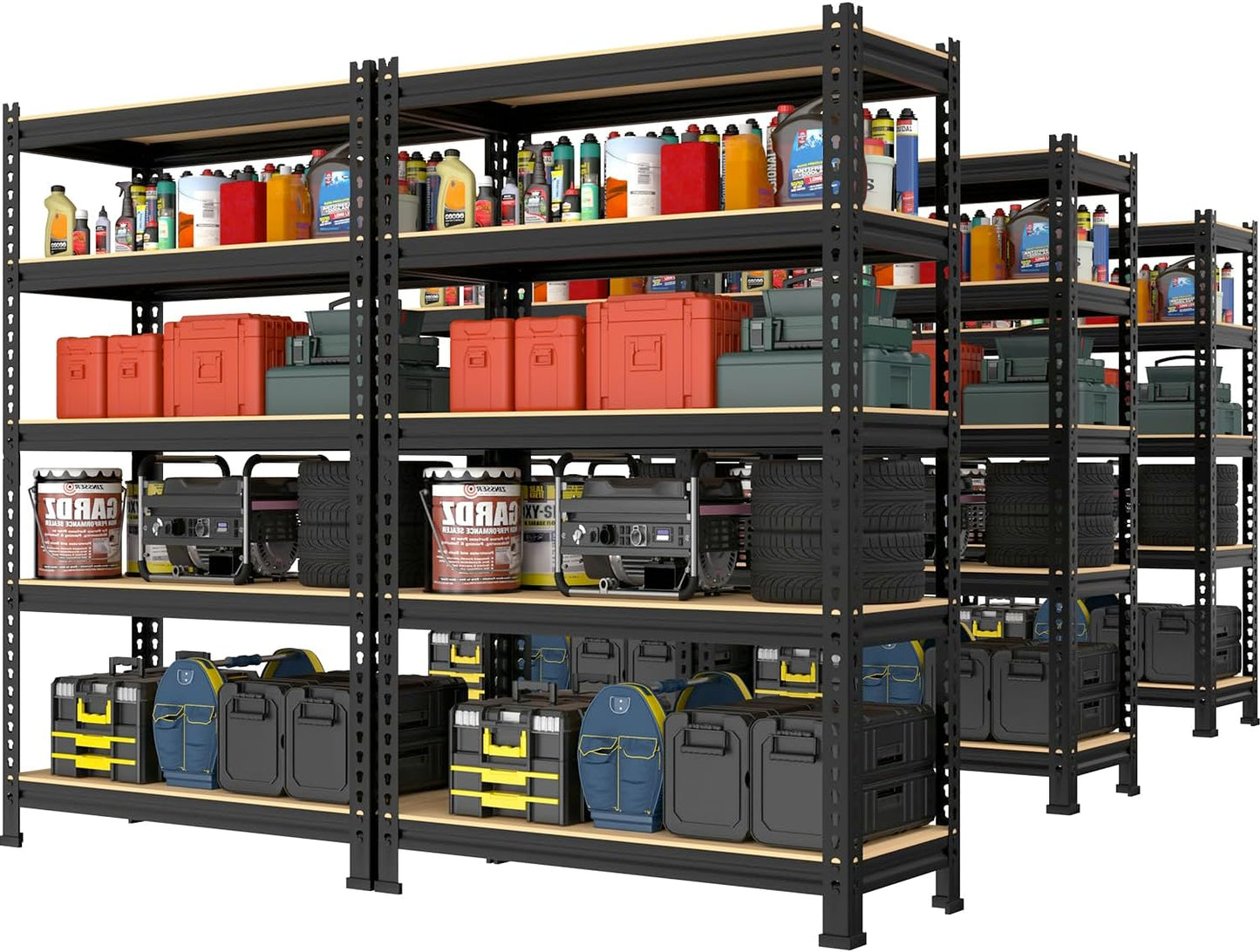 PrimeZone 48" x 24" x 72" Heavy Duty Storage Shelves, 5 Tier Adjustable Garage Storage Shelving, Metal Storage Utility Rack Shelf Unit for Warehouse Pantry Closet Kitchen, Black, 10 Pack