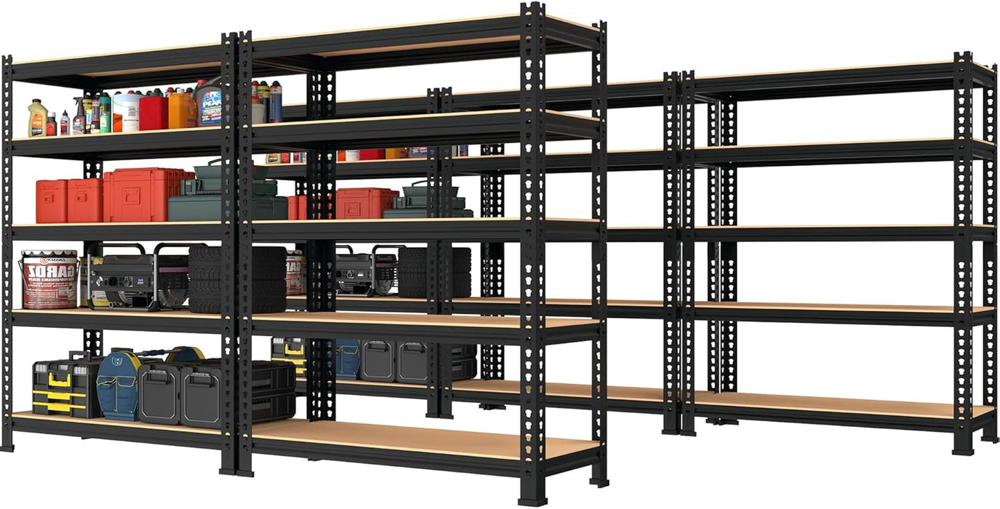 PrimeZone 48" x 24" x 72" Heavy Duty Storage Shelves, 5 Tier Adjustable Garage Storage Shelving, Metal Storage Utility Rack Shelf Unit for Warehouse Pantry Closet Kitchen, Black, 10 Pack