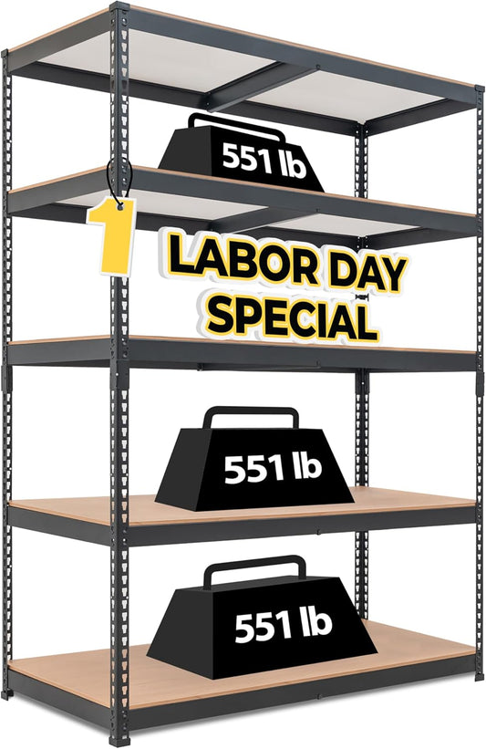 HOMEDANT 5 Tier Laminated Boltless Heavy Duty Garage Storage Adjustable Wide Size Metal Shelving Unit Utility Rack Shelves Organization Multipurpose Shelf Shed Warehouse 47.7"W x 24.1"D x 71.3"H 1Pack