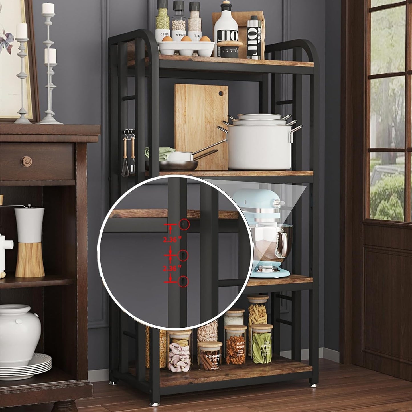 Microwave Oven Stand with Storage 4 Tiers, Free Standing Microwave Oven Stand Coffee Bar Adjustable Kitchen Shelves Kitchen Storage Shelf Rack for Spices, Pots(Brown)