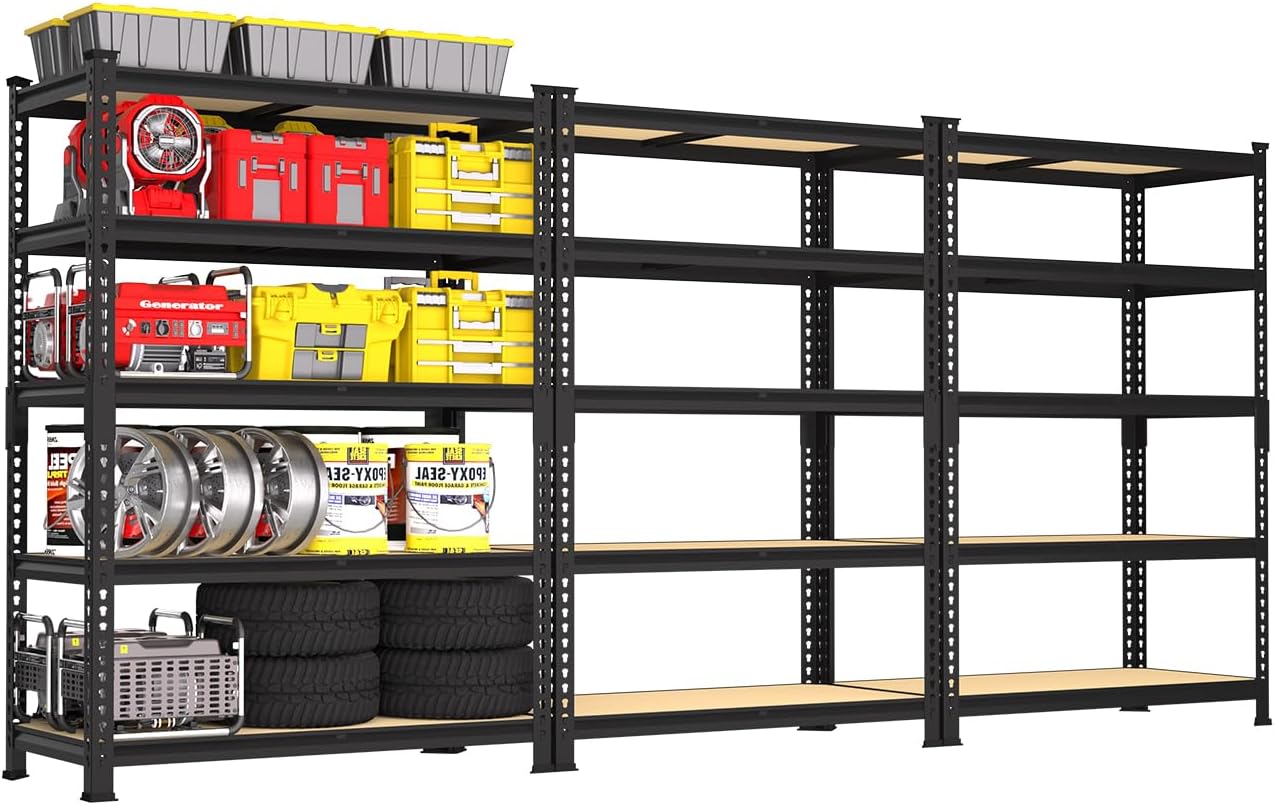 PrimeZone 48" x 24" x 72" Heavy Duty Storage Shelves, 5 Tier Adjustable Garage Storage Shelving, Metal Storage Utility Rack Shelf Unit for Warehouse Pantry Closet Kitchen, Black, 10 Pack