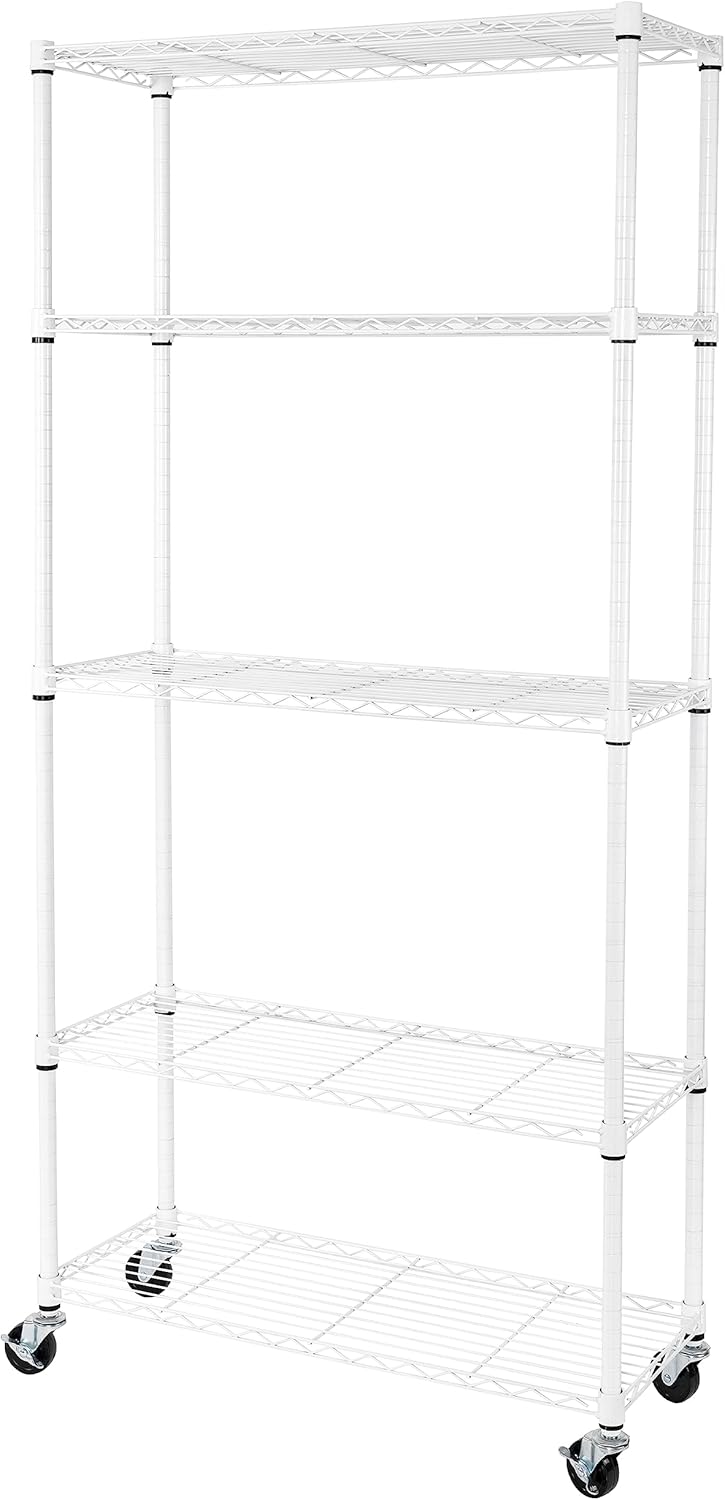 Seville Classics UltraDurable Heavy Duty NSF Solid Steel Wire Rack Storage Unit Organizer for Garage, Warehouse, Office, Restaurant, Classroom, Kitchen, 5-Tier Shelving, 48" W x 24" D
