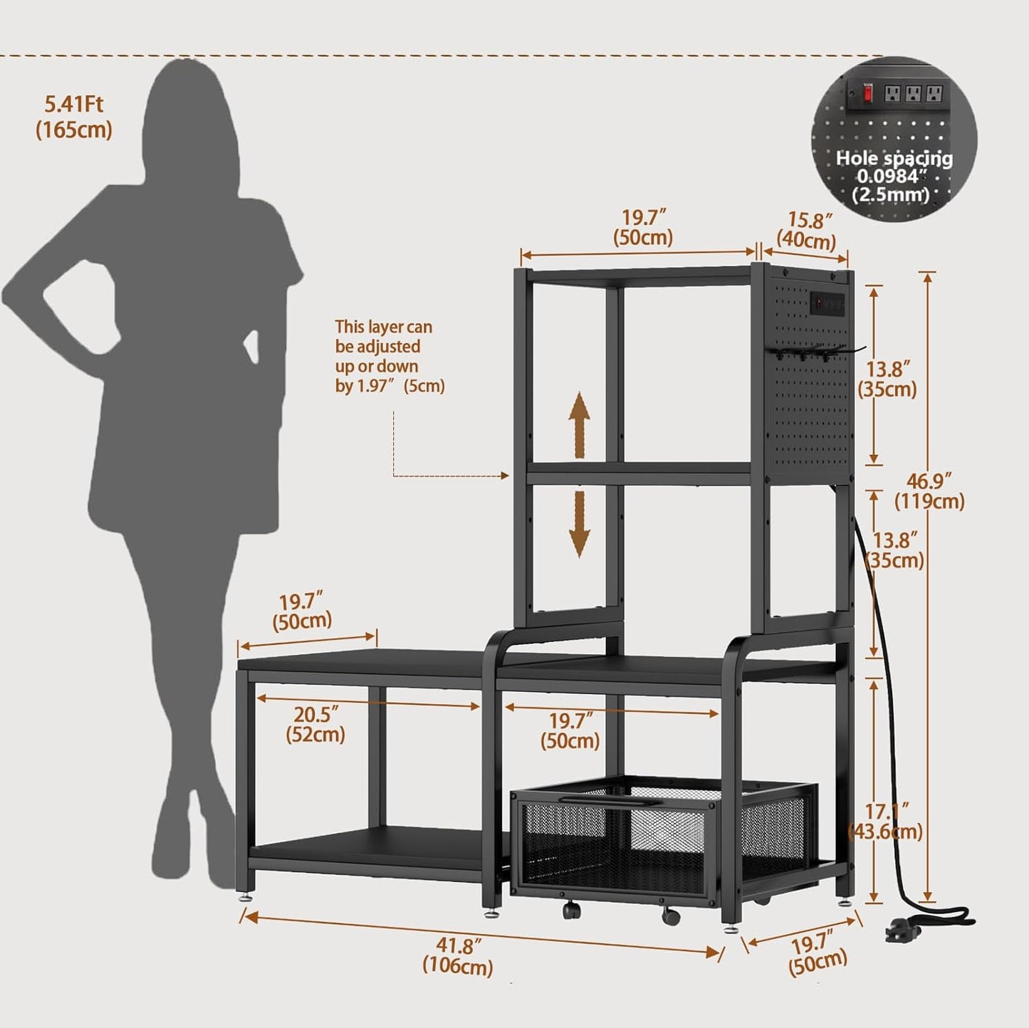 Mini Fridge Stand with Storage,Mini Fridge Cabinet,Bakers Rack with Power Outlet ,Coffee Bar Cabinet,Microwave Oven Stand Rack with Large Capacity Basket for Dorm Home Office(Black Wood Grain)