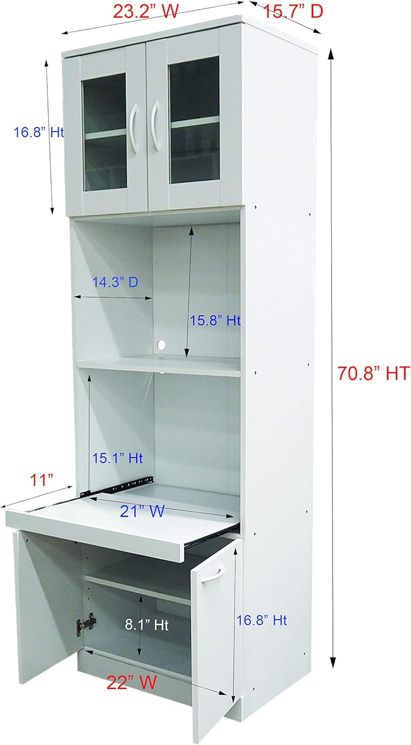 Kings Brand Furniture - Danbury Tall Kitchen Pantry, Microwave Storage Cabinet, White