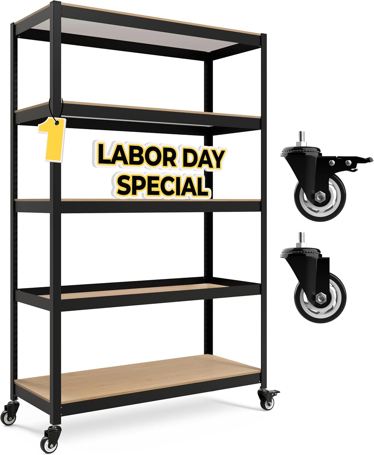 HOMEDANT House White 48" Wide Boltless Heavy Duty Garage Storage Shelving Adjustable 5-Tier Metal Shelves Laminated Organization Shelf Industrial Utility Rack Pantry Shed Office Store 1Pack