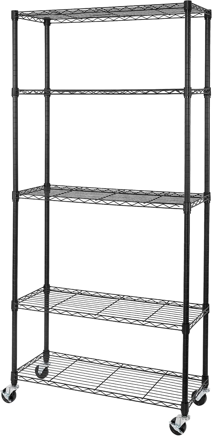 Seville Classics UltraDurable Heavy Duty NSF Solid Steel Wire Rack Storage Unit Organizer for Garage, Warehouse, Office, Restaurant, Classroom, Kitchen, 5-Tier Shelving, 48" W x 24" D
