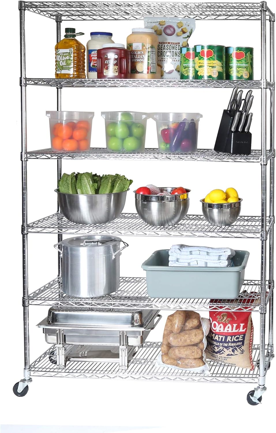 Seville Classics UltraDurable Heavy Duty NSF Solid Steel Wire Rack Storage Unit Organizer for Garage, Warehouse, Office, Restaurant, Classroom, Kitchen, 5-Tier Shelving, 48" W x 24" D