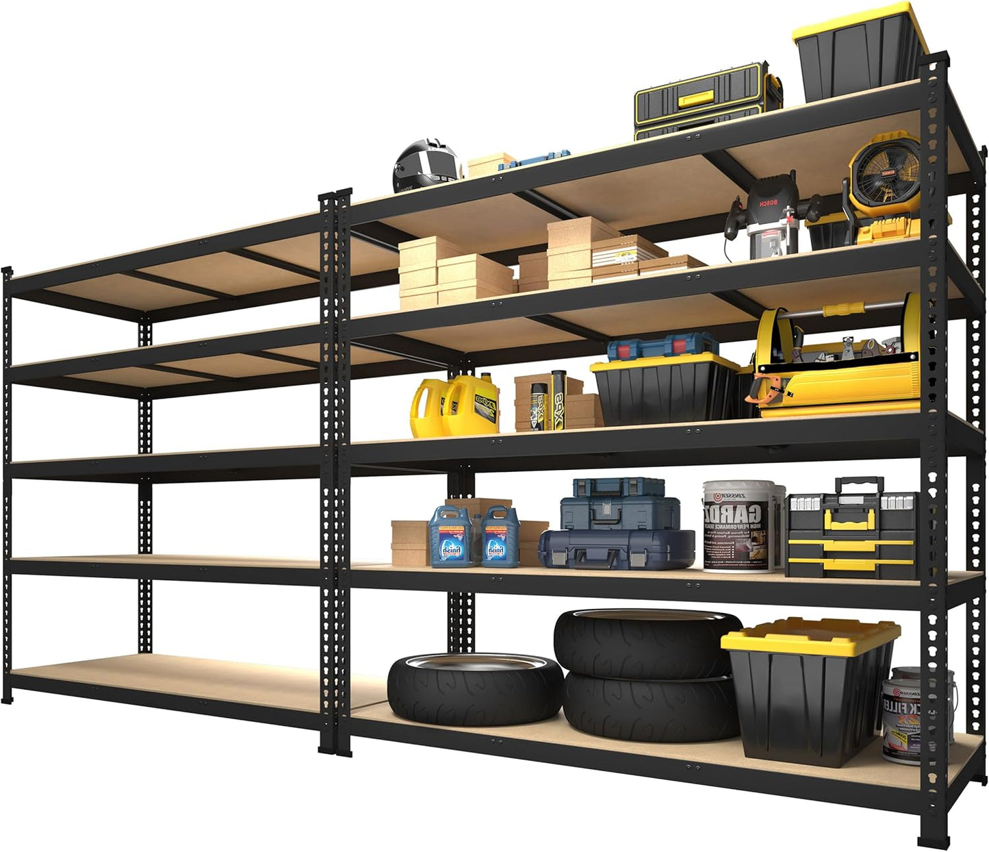 PrimeZone 48" x 24" x 72" Heavy Duty Storage Shelves, 5 Tier Adjustable Garage Storage Shelving, Metal Storage Utility Rack Shelf Unit for Warehouse Pantry Closet Kitchen, Black, 10 Pack
