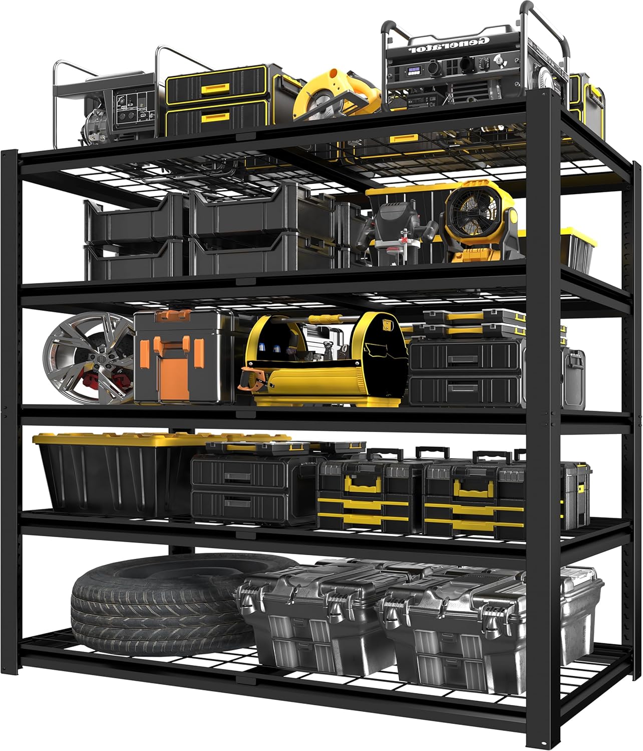 PrimeZone Heavy Duty Garage Storage Shelves - 48" W X 24" D X 72" H Adjustable Metal Shelving Unit, 5 Tier Industrial Shelves for Storage Standing Utility Rack for Warehouse, Basement, Black, 10 Pack