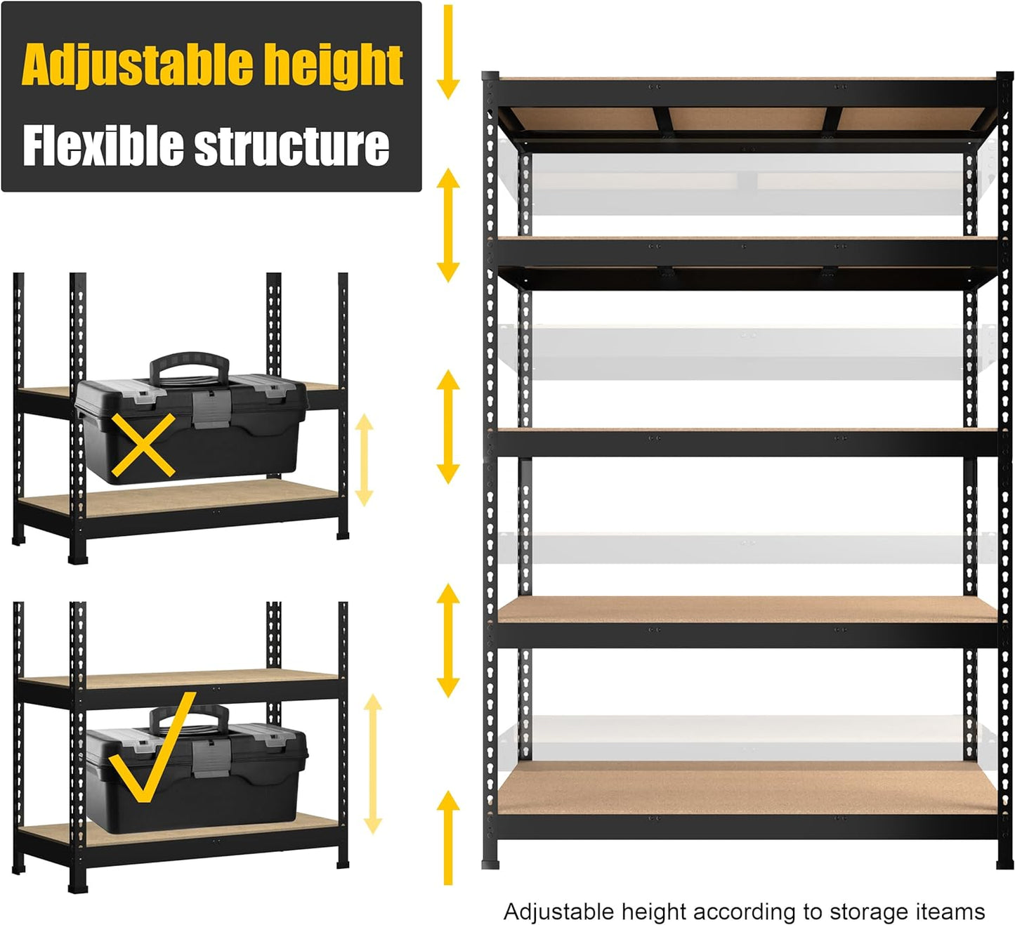 PrimeZone 48" x 24" x 72" Heavy Duty Storage Shelves, 5 Tier Adjustable Garage Storage Shelving, Metal Storage Utility Rack Shelf Unit for Warehouse Pantry Closet Kitchen, Black, 10 Pack