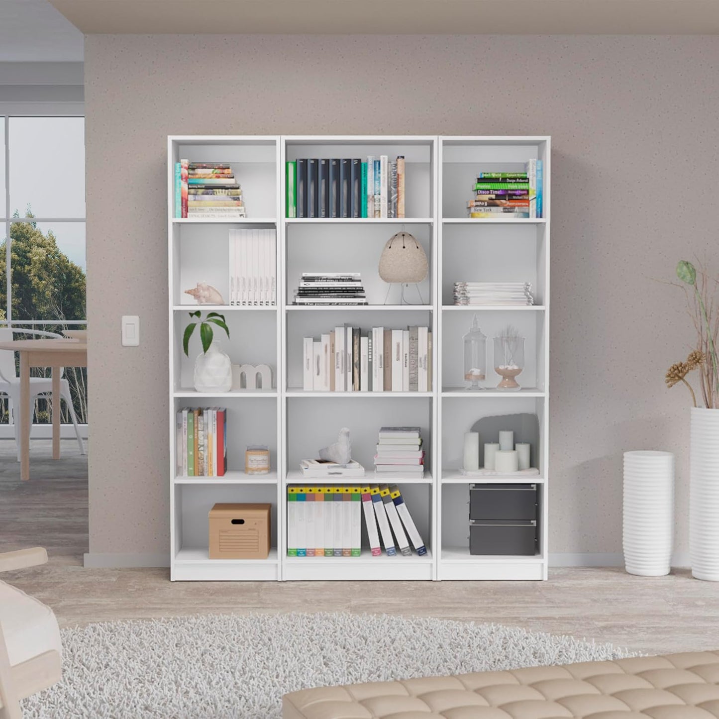 Stylish 3-Piece Bookcase Set for Modern Living Spaces, 15 Generous Shelves for Storage and Display