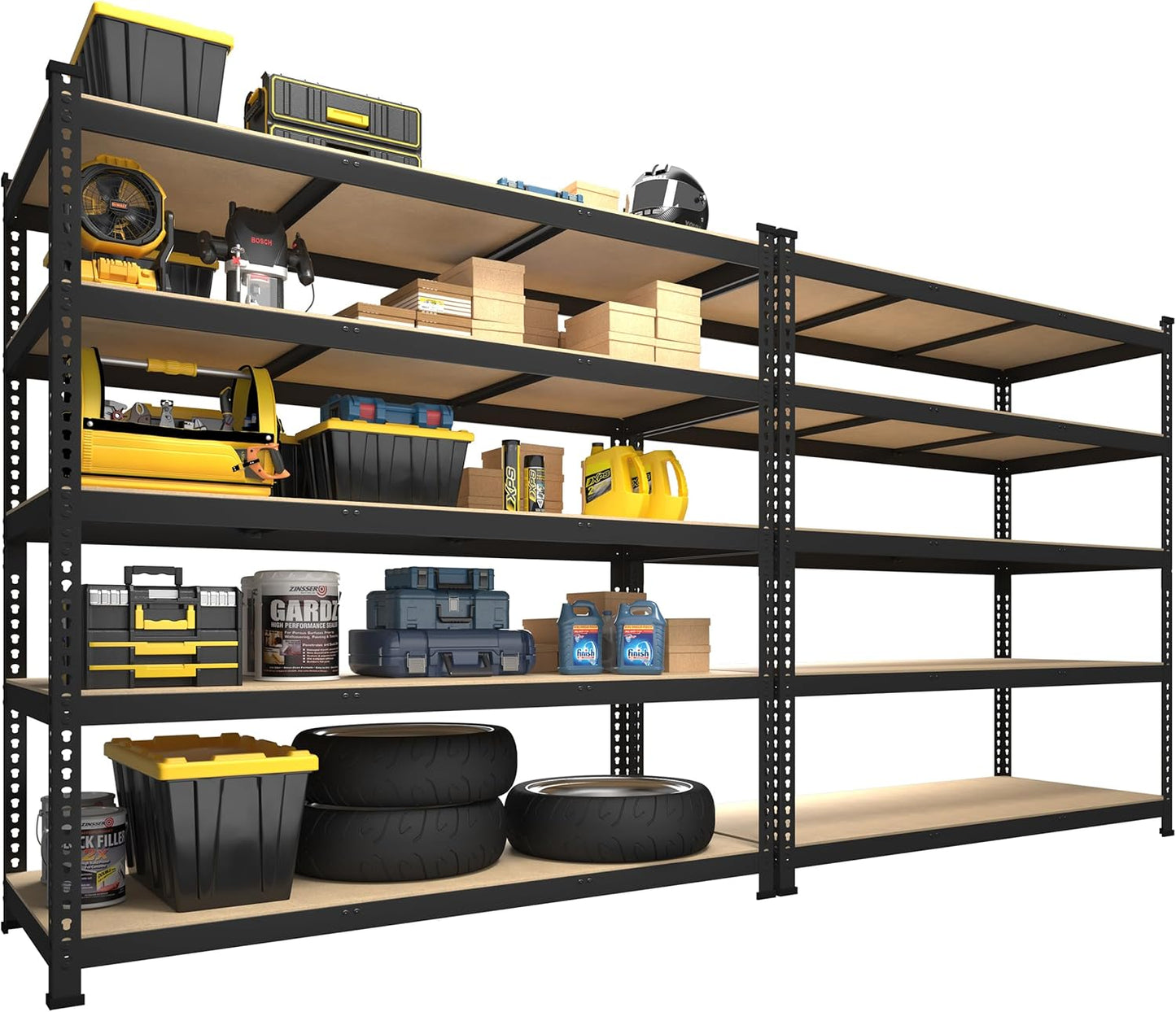 PrimeZone 48" x 24" x 72" Heavy Duty Storage Shelves, 5 Tier Adjustable Garage Storage Shelving, Metal Storage Utility Rack Shelf Unit for Warehouse Pantry Closet Kitchen, Black, 10 Pack