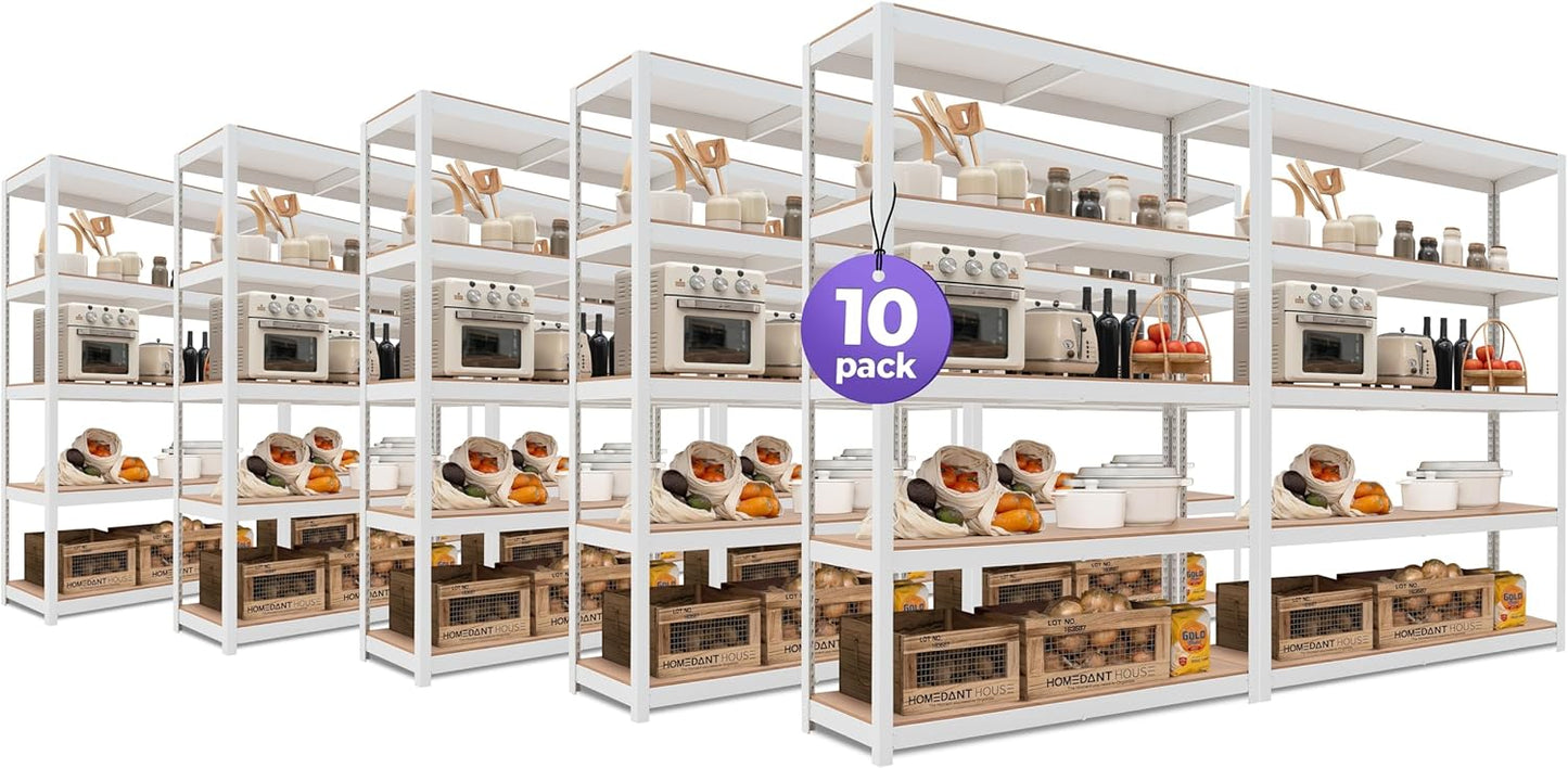 HOMEDANT House White 48" Wide Boltless Heavy Duty Garage Storage Shelving Adjustable 5-Tier Metal Shelves Laminated Organization Shelf Industrial Utility Rack Pantry Shed Office Store 1Pack