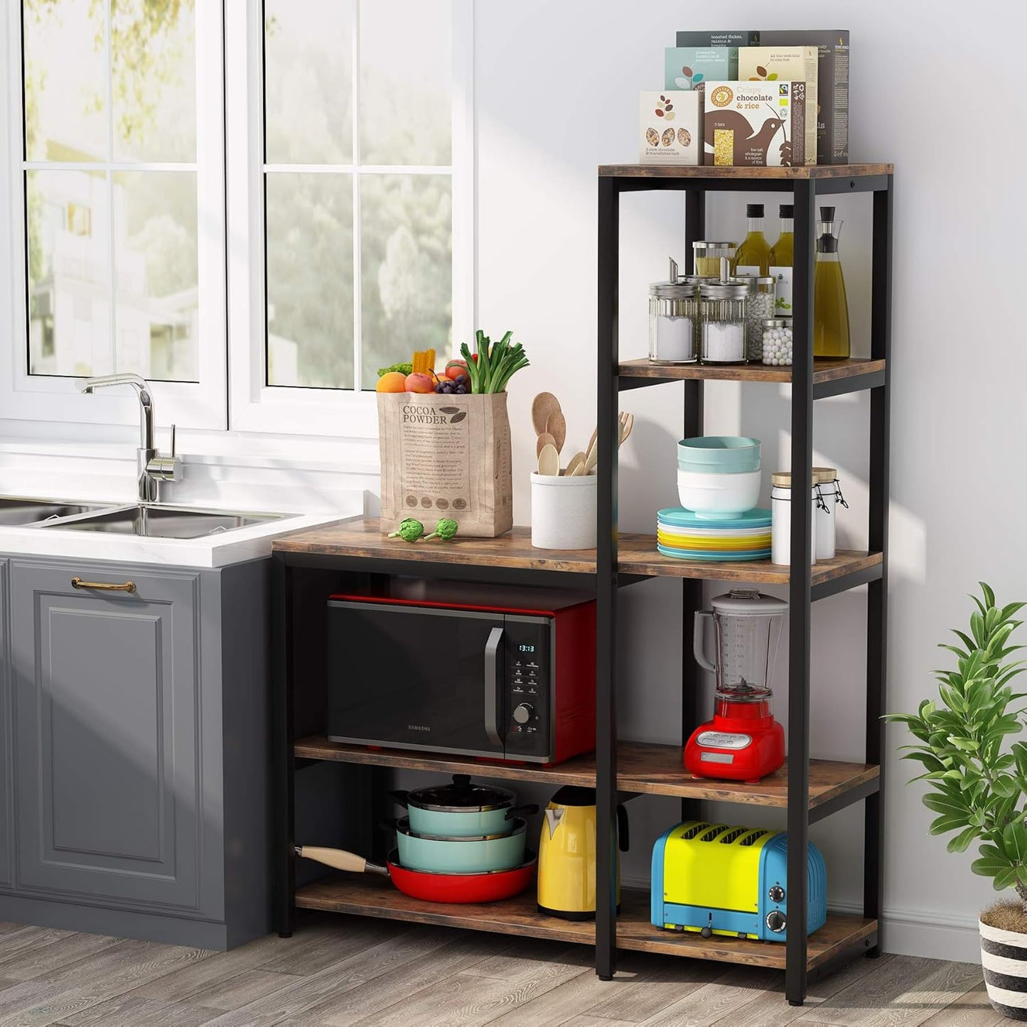 Tribesigns 5-Tier Kitchen Bakers Rack with Utility Storage Shelf, Freestanding Microwave Oven Stand Kitchen Spice Rack Shelf Organizer