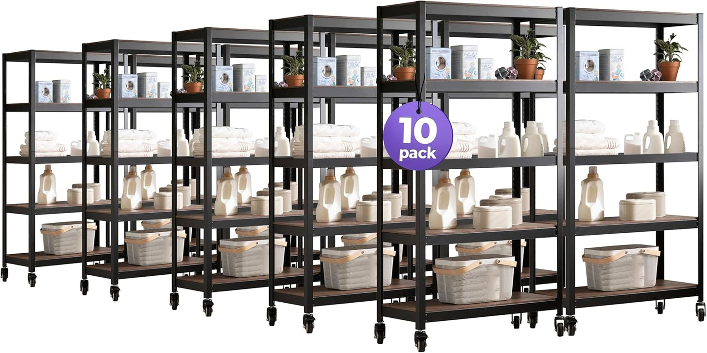 HOMEDANT House 5-Tier Laminated Metal Shelving Unit Adjustable Storage Utility Rack Heavy Duty Shelves Organization Multipurpose Shelf Kitchen Garage Pantry Closet 10Pack