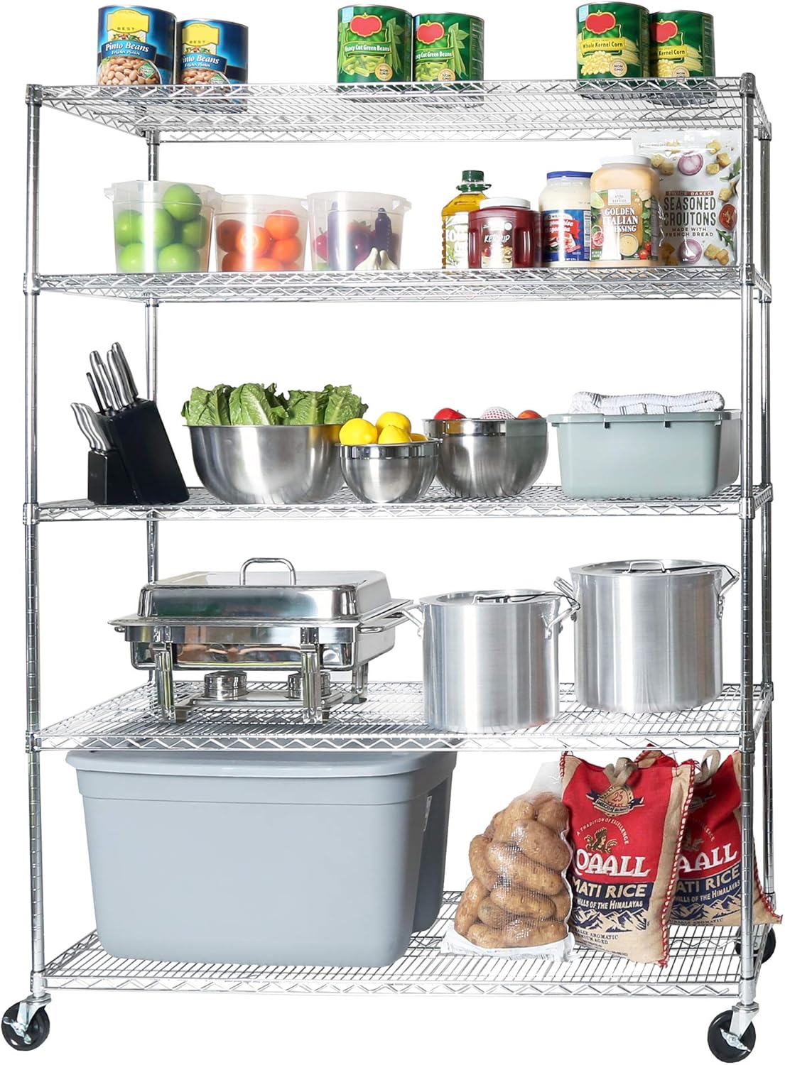 Seville Classics UltraDurable Heavy Duty NSF Solid Steel Wire Rack Storage Unit Organizer for Garage, Warehouse, Office, Restaurant, Classroom, Kitchen, 5-Tier Shelving, 48" W x 24" D