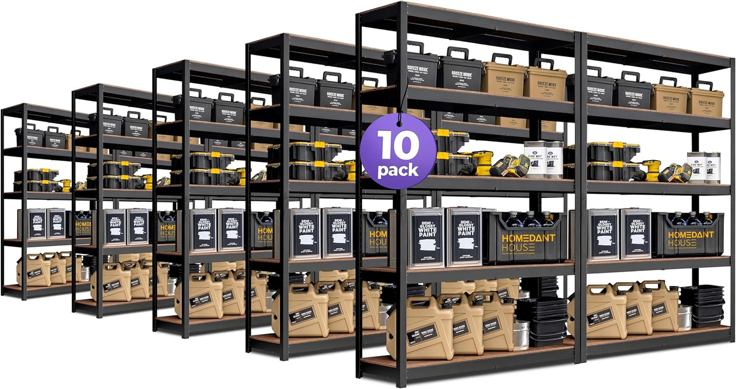 HOMEDANT House White 48" Wide Boltless Heavy Duty Garage Storage Shelving Adjustable 5-Tier Metal Shelves Laminated Organization Shelf Industrial Utility Rack Pantry Shed Office Store 1Pack