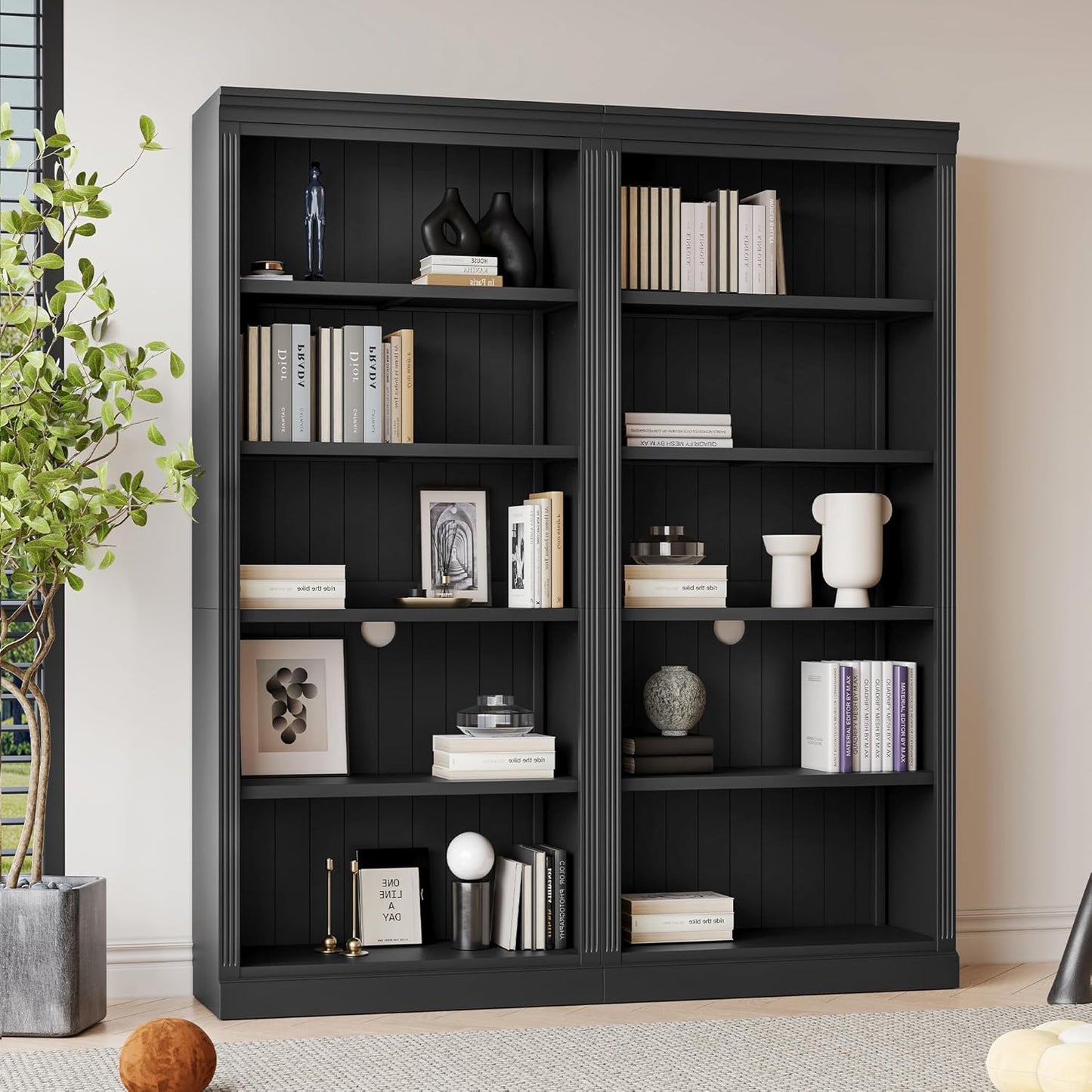 83" Tall Wood Bookcase Suite with Light Strip,5 Tier Home Decor Bookcase Suite with Adjustable Shelves,Storage Organizer,Free Standing Storage Shelves Suite for Living Room,Home Office,Black