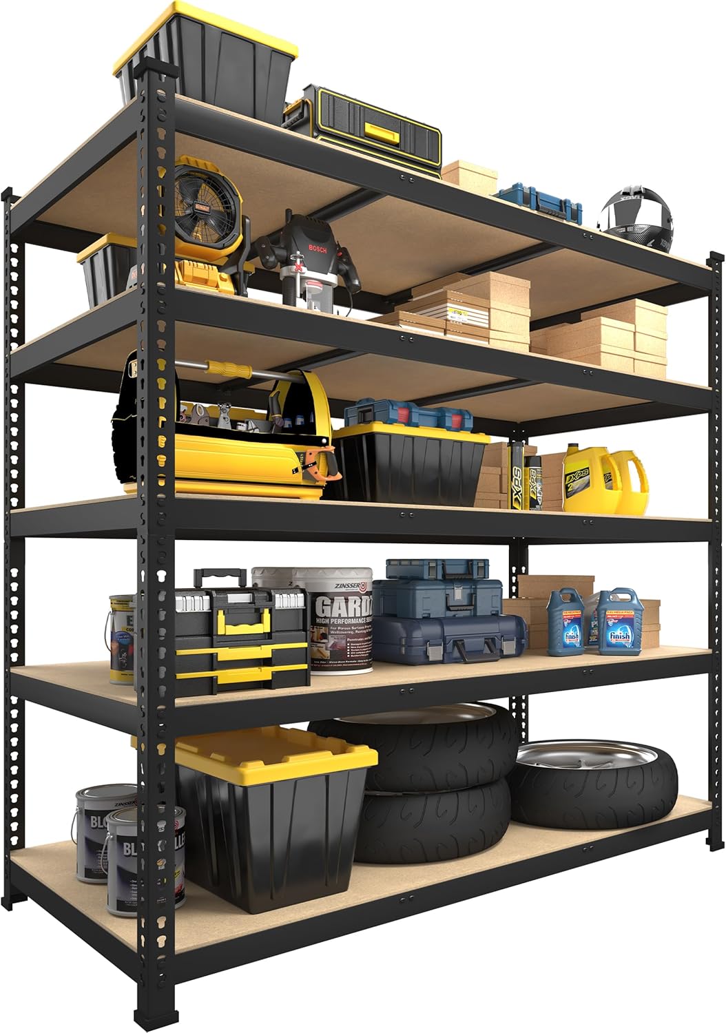 PrimeZone 48" x 24" x 72" Heavy Duty Storage Shelves, 5 Tier Adjustable Garage Storage Shelving, Metal Storage Utility Rack Shelf Unit for Warehouse Pantry Closet Kitchen, Black, 10 Pack