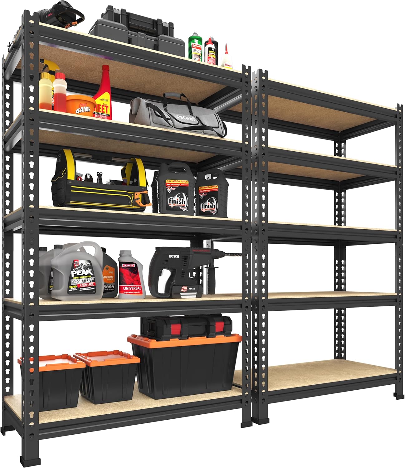 PrimeZone 48" x 24" x 72" Heavy Duty Storage Shelves, 5 Tier Adjustable Garage Storage Shelving, Metal Storage Utility Rack Shelf Unit for Warehouse Pantry Closet Kitchen, Black, 10 Pack